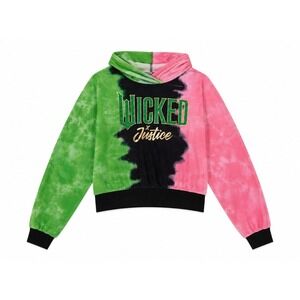 Justice Wicked x Justice Girls Tie Dye Velour Hoodie Sweatshirt Green Pink M